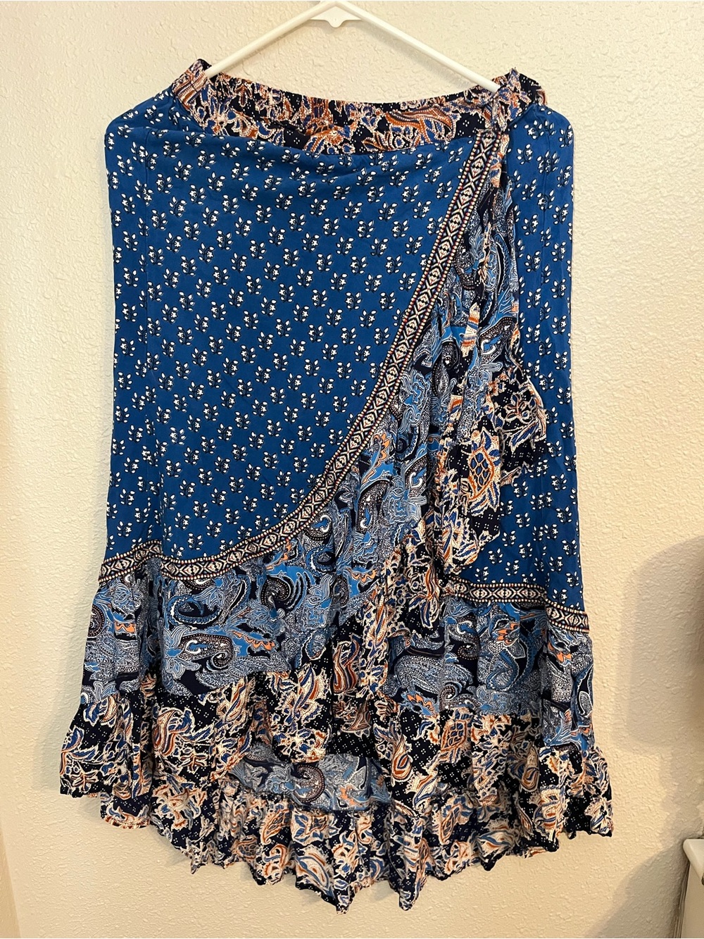 Christian Siriano Blue Paisley Asymmetrical Wrap Skirt